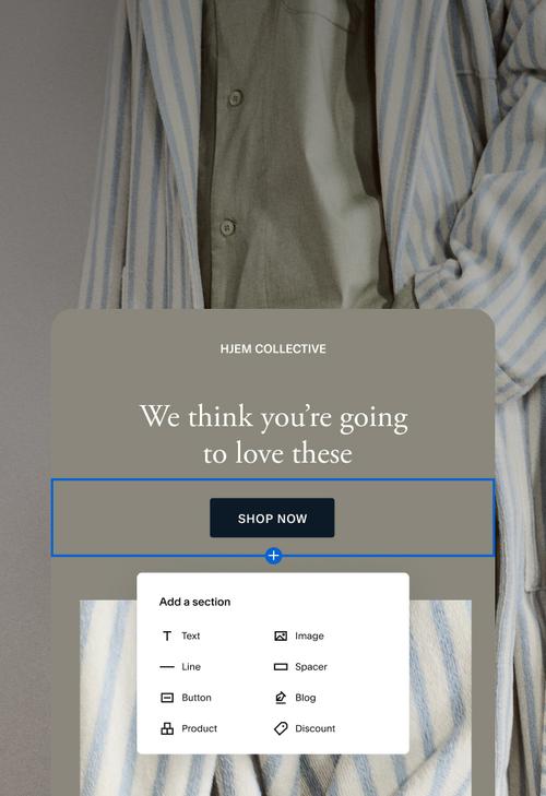 Un utilisateur qui modifie une campagne e-mail avec une fenêtre popover « Ajouter une section ».