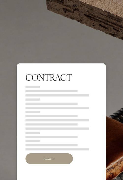 Vue simplifiée d'un contrat de client professionnel utilisé pour convenir des Conditions d'utilisation entre le marchand Squarespace et le client.