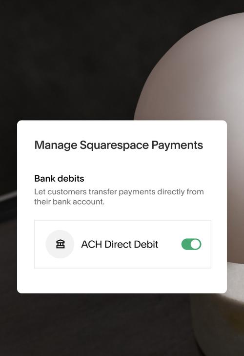 Configuration du compte Squarespace Payments utilisée pour activer le dépôt direct ACH.